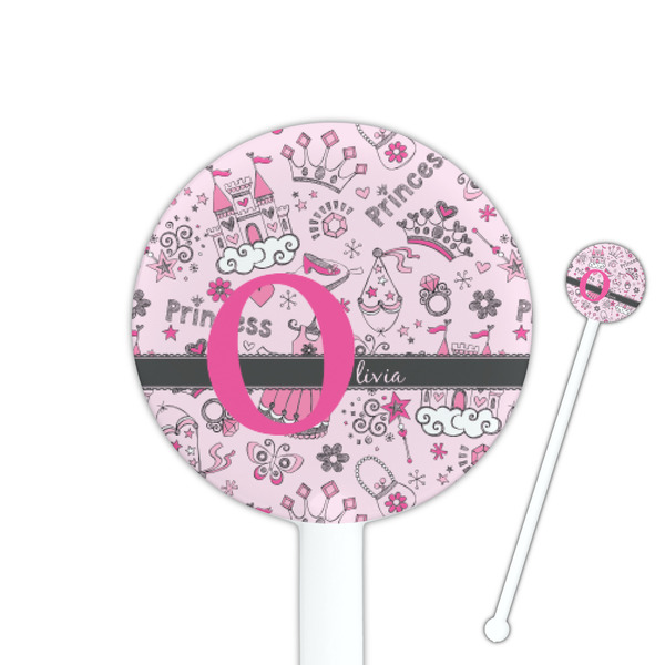 Custom Princess 5.5" Round Plastic Stir Sticks - White - Single Sided (Personalized)