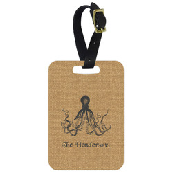 Octopus & Burlap Print Metal Luggage Tag w/ Name or Text