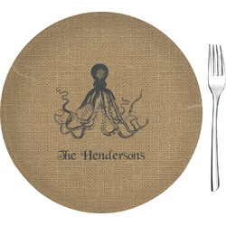 Octopus & Burlap Print Glass Appetizer / Dessert Plate 8" (Personalized)