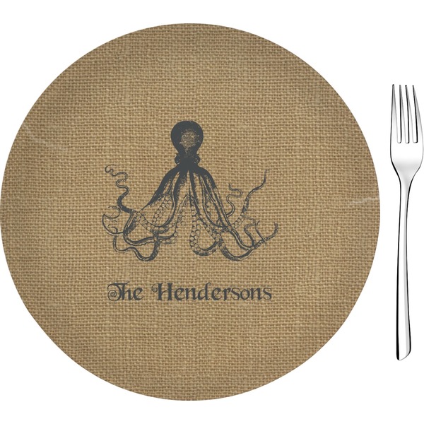 Custom Octopus & Burlap Print 8" Glass Appetizer / Dessert Plates - Single or Set (Personalized)