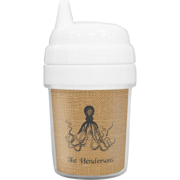 Custom Octopus & Burlap Print Baby Sippy Cup (Personalized)