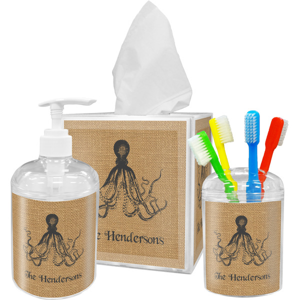 Octopus & Burlap Bathroom Accessories Set (Personalized)