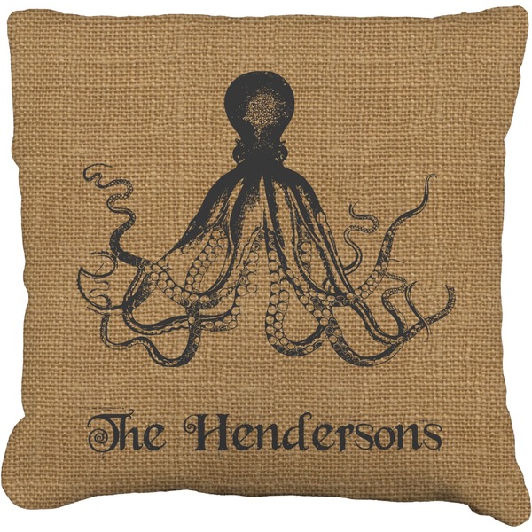 Custom Octopus & Burlap Print Faux-Linen Throw Pillow 18" (Personalized)