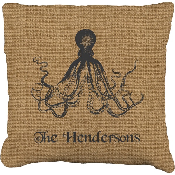 Custom Octopus & Burlap Print Faux-Linen Throw Pillow 20" (Personalized)