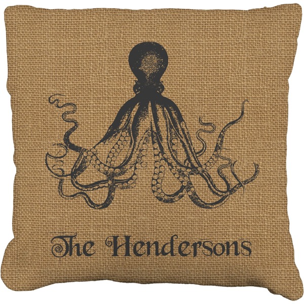 Custom Octopus & Burlap Print Faux-Linen Throw Pillow (Personalized)