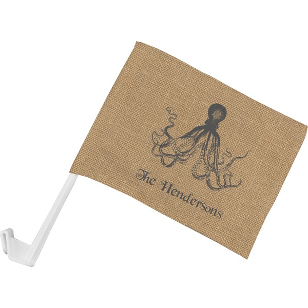 Custom Octopus & Burlap Print Car Flag - Small w/ Name or Text