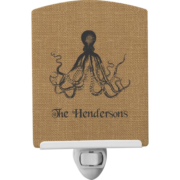 Custom Octopus & Burlap Print Ceramic Night Light (Personalized)
