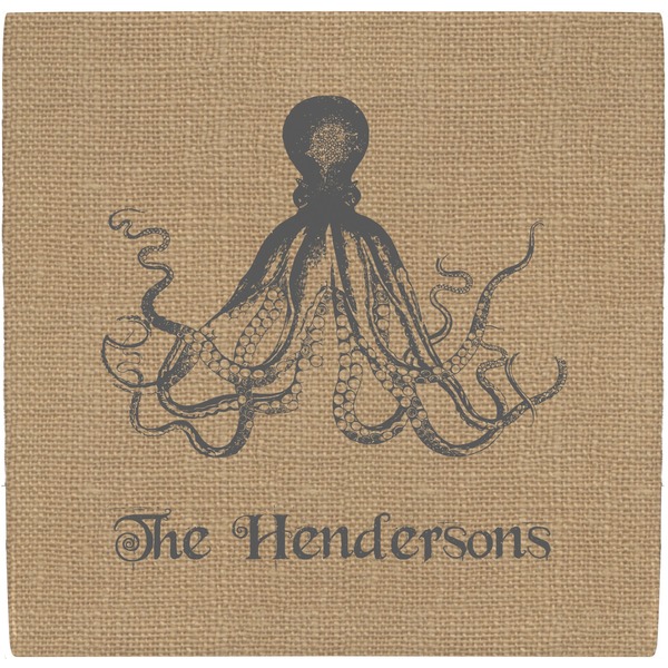 Custom Octopus & Burlap Print Ceramic Tile Hot Pad (Personalized)