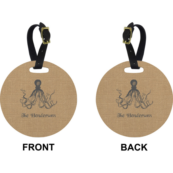 Octopus & Burlap Circle Luggage Tag (Front + Back)