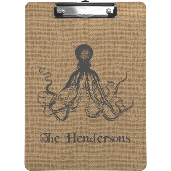 Custom Octopus & Burlap Print Clipboard (Letter Size) (Personalized)