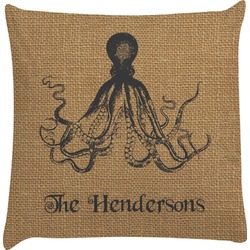 Octopus & Burlap Print Decorative Pillow Case (Personalized)