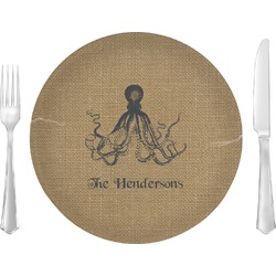 Octopus & Burlap Print 10" Glass Lunch / Dinner Plates - Single or Set (Personalized)