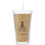 Octopus & Burlap Print Double Wall Tumbler with Straw (Personalized)