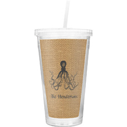 Octopus & Burlap Print Double Wall Tumbler with Straw (Personalized)