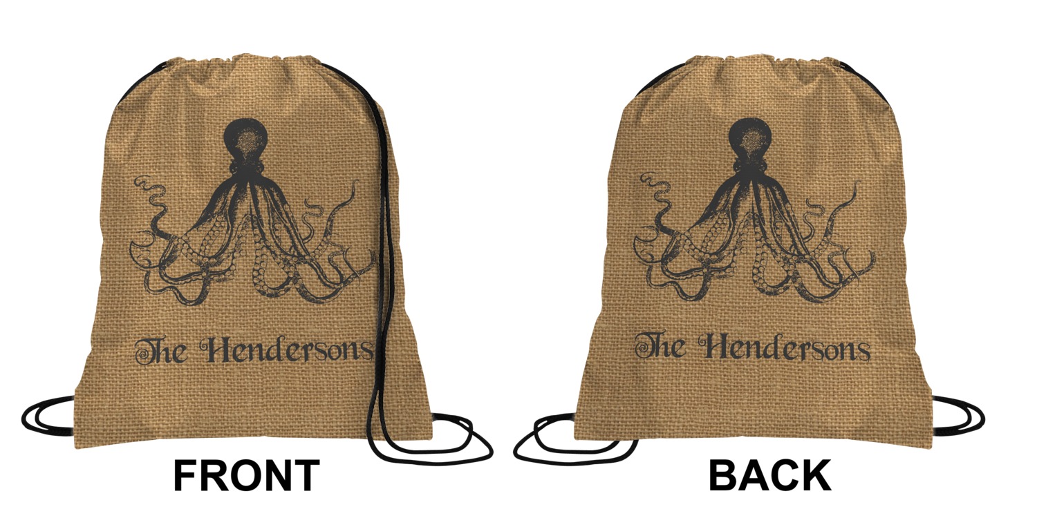 Octopus & Burlap Print Drawstring Backpack Large (Personalized) YouCustomizeIt