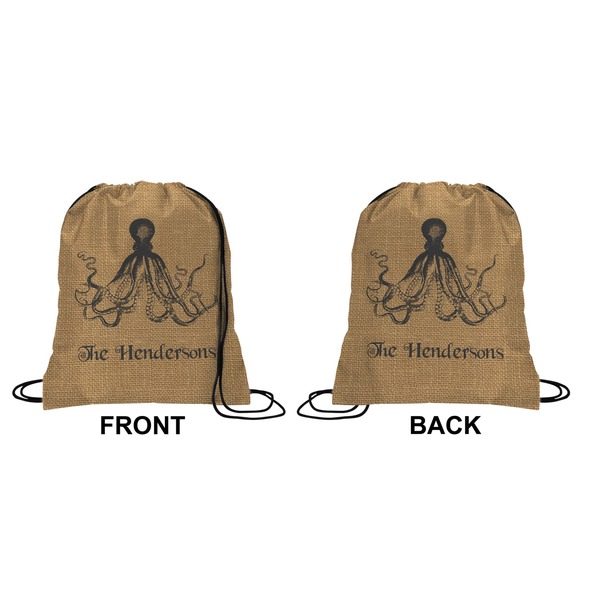 Octopus & Burlap Drawstring Backpack Front & Back Medium
