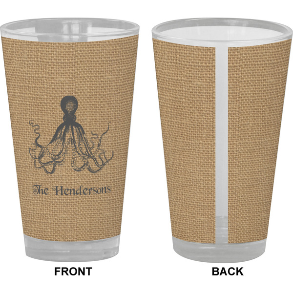 Octopus & Burlap Print Pint Glass - Full Color - Front & Back Views