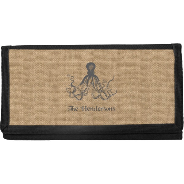 Custom Octopus & Burlap Print Canvas Checkbook Cover (Personalized)