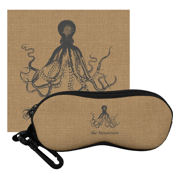 Custom Octopus & Burlap Print Eyeglass Case & Cloth (Personalized)