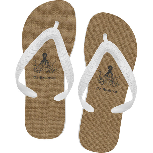 Custom Octopus & Burlap Print Flip Flops - XSmall (Personalized)