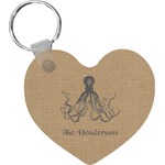 Octopus & Burlap Print Heart Plastic Keychain w/ Name or Text