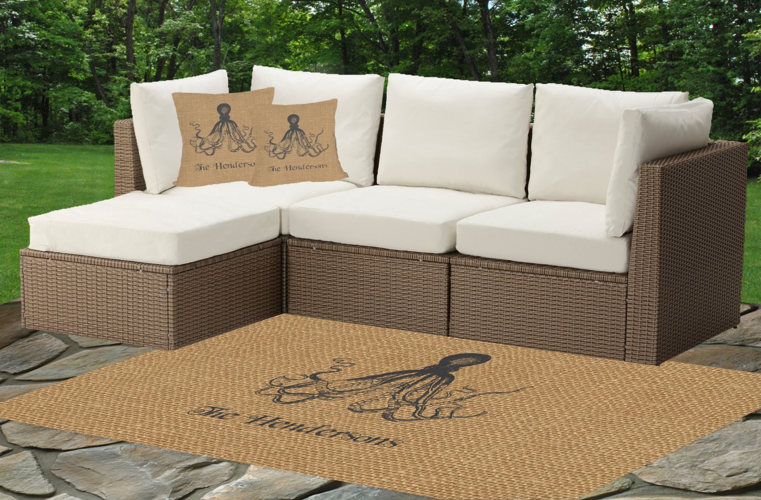 Octopus & Burlap Print Indoor / Outdoor Rug 6'x9' (Personalized