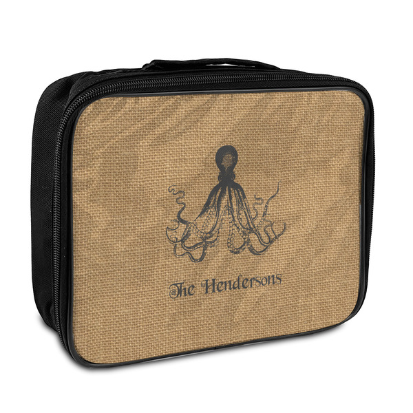 Custom Octopus & Burlap Print Insulated Lunch Bag (Personalized)
