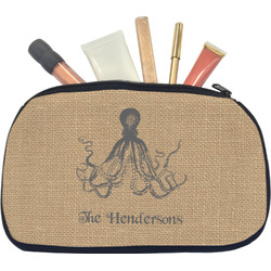 Octopus & Burlap Print Makeup / Cosmetic Bag - Medium (Personalized)