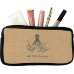 Octopus & Burlap Print Makeup / Cosmetic Bag - Small (Personalized)