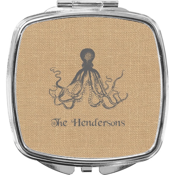 Custom Octopus & Burlap Print Compact Makeup Mirror (Personalized)