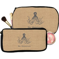 Octopus & Burlap Print Makeup / Cosmetic Bag (Personalized)
