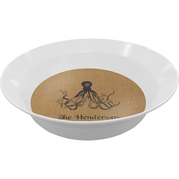 Custom Octopus & Burlap Print Melamine Bowl (Personalized)