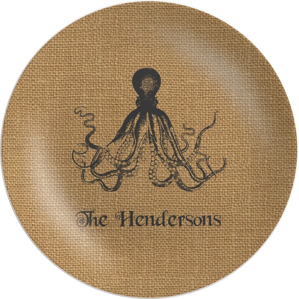 Custom Octopus & Burlap Print Melamine Plate (Personalized)