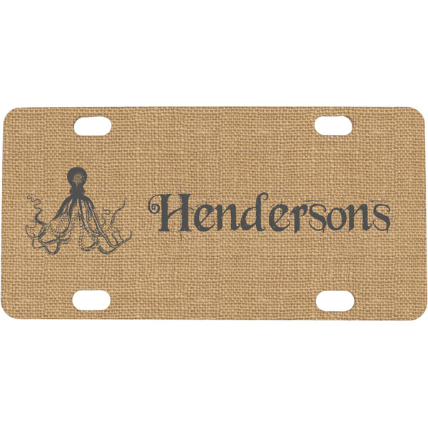Custom Octopus & Burlap Print Mini / Bicycle License Plate (4 Holes) (Personalized)