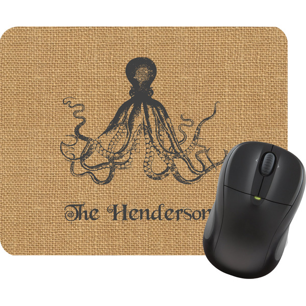 Custom Octopus & Burlap Print Rectangular Mouse Pad (Personalized)