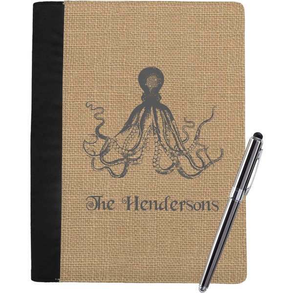 Custom Octopus & Burlap Print Notebook Padfolio - Large w/ Name or Text