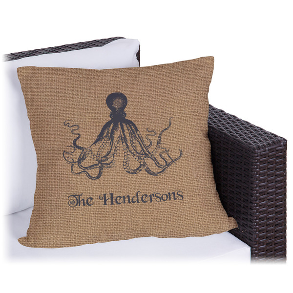 Custom Octopus & Burlap Print Outdoor Pillow - 18" (Personalized)