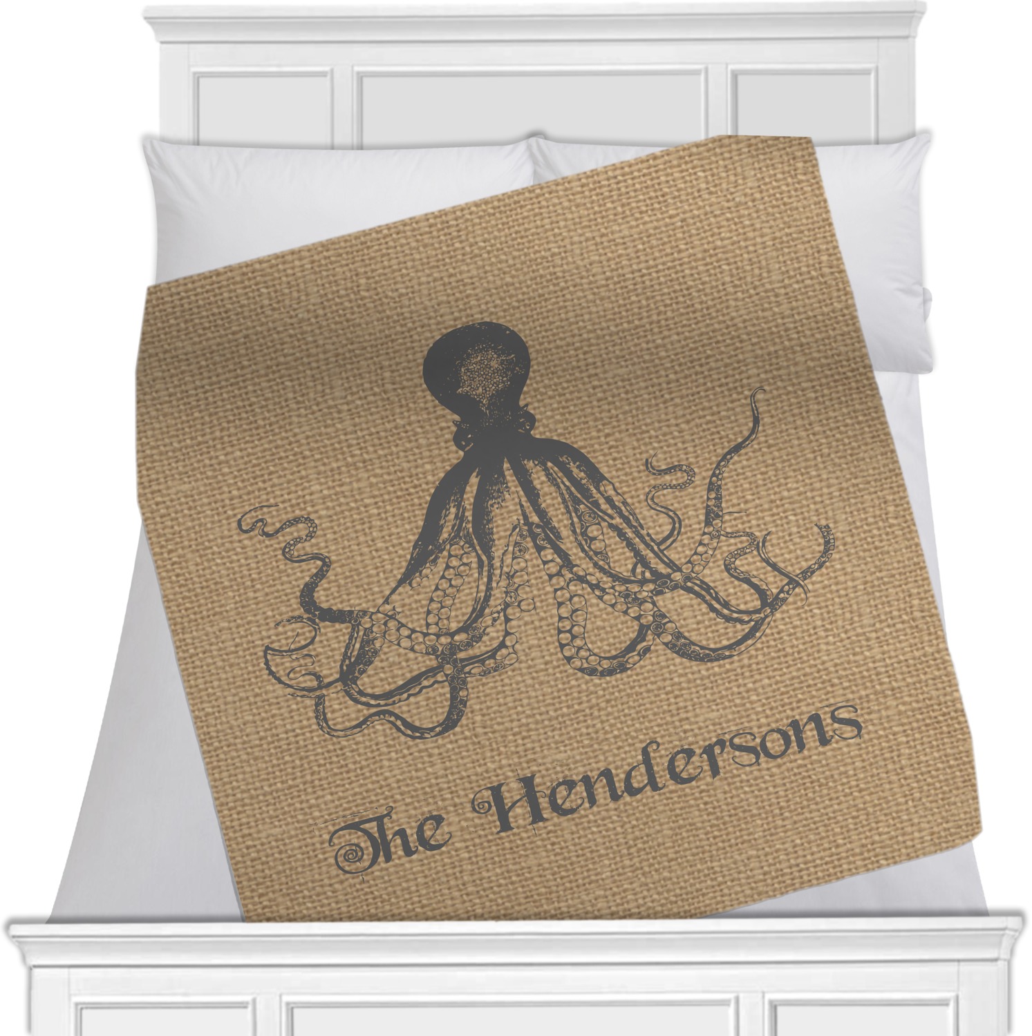 Custom Octopus & Burlap Print Minky Blanket (Personalized) YouCustomizeIt