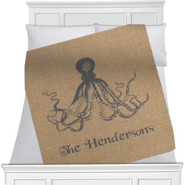 Custom Octopus & Burlap Print Minky Blanket (Personalized)