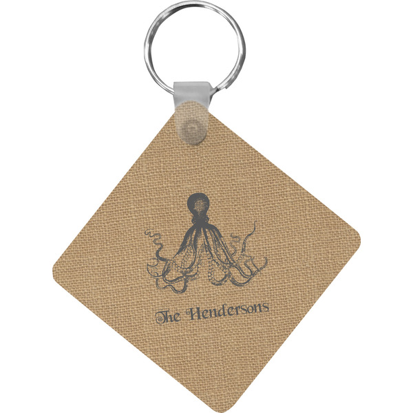 Custom Octopus & Burlap Print Diamond Plastic Keychain w/ Name or Text