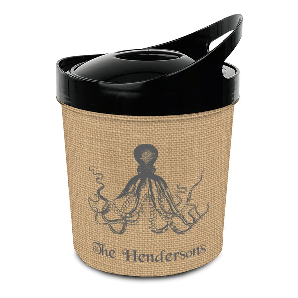 Custom Octopus & Burlap Print Plastic Ice Bucket (Personalized)