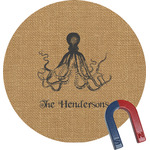 Octopus & Burlap Print Round Fridge Magnet (Personalized)