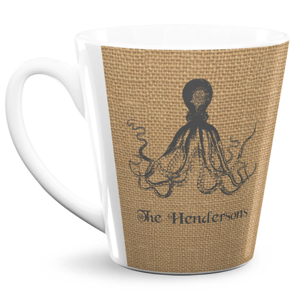 Custom Octopus & Burlap Print 12 Oz Latte Mug (Personalized)