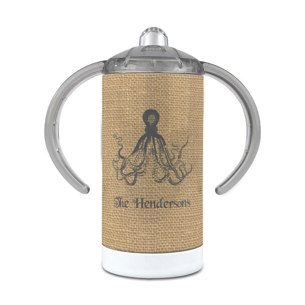 Custom Octopus & Burlap Print 12 oz Stainless Steel Sippy Cup (Personalized)