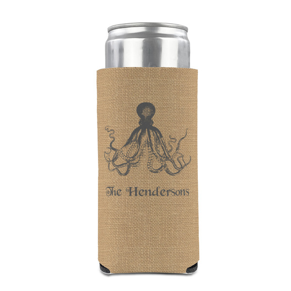 Octopus & Burlap Print 12oz Tall Can Sleeve - FRONT (on can)