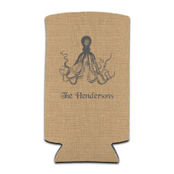 Octopus & Burlap Print Can Cooler (tall 12 oz) (Personalized)
