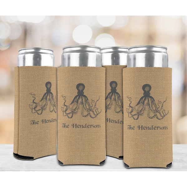 Octopus & Burlap Print 12oz Tall Can Sleeve - Set of 4 - LIFESTYLE