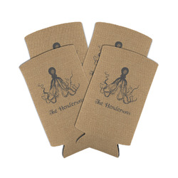 Octopus & Burlap Print Can Cooler (tall 12 oz) - Set of 4 (Personalized)