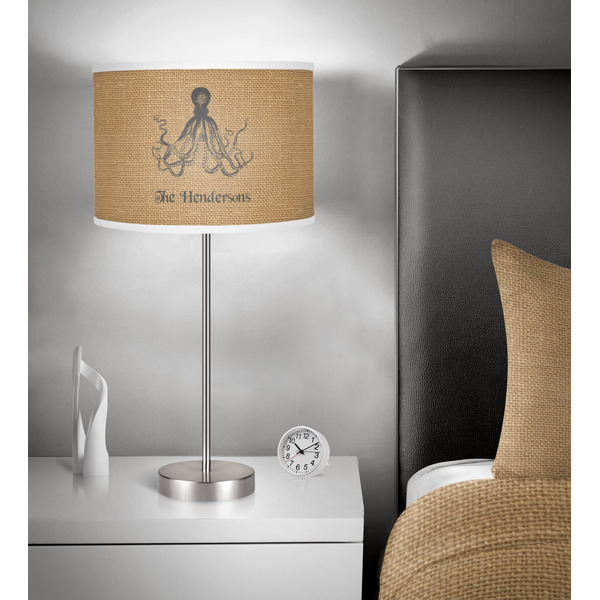 Octopus & Burlap Print 13 inch drum lamp shade - in room