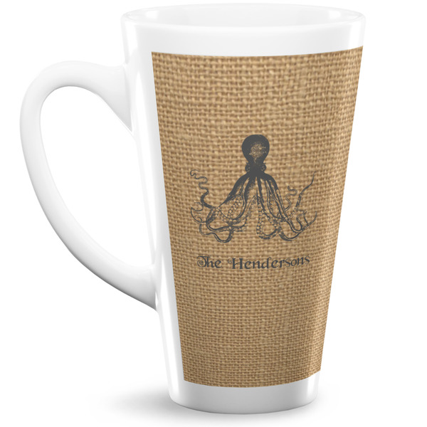 Custom Octopus & Burlap Print Latte Mug (Personalized)